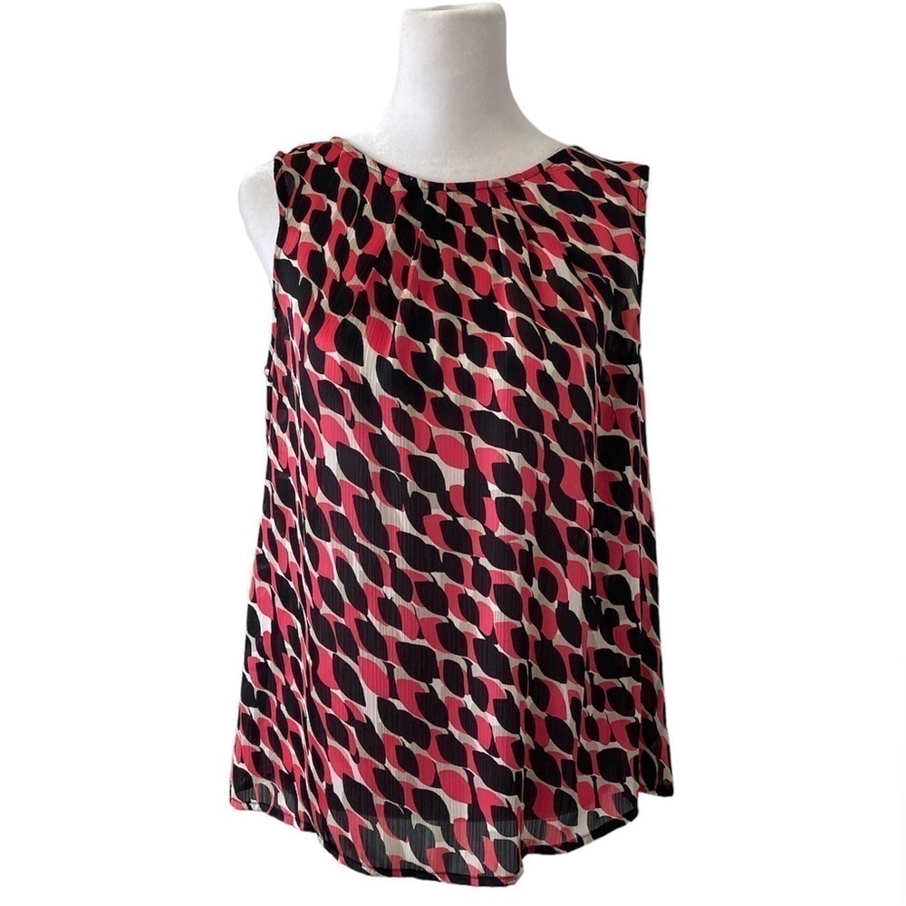 Kasper medium petite sleeveless blouse black pink tan